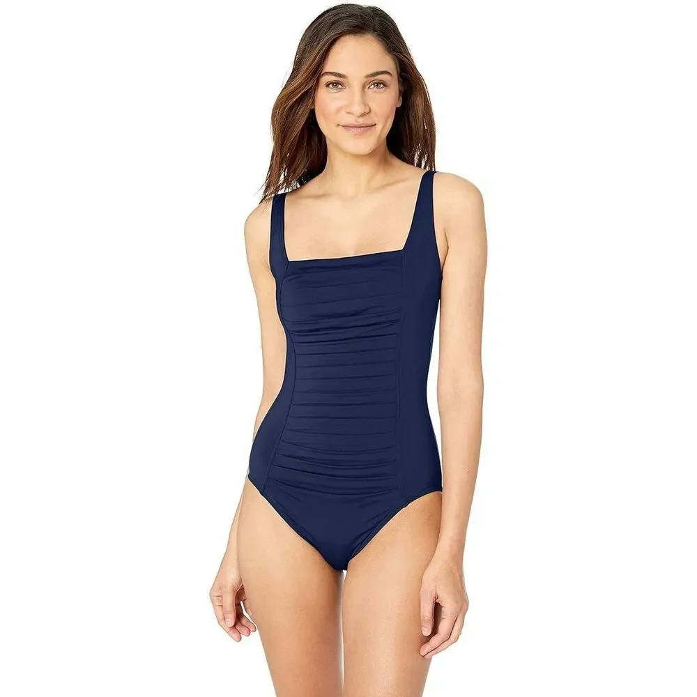 Calvin Klein Ruched Pleated Front Full Coverage Tummy Control One Piece Size 4